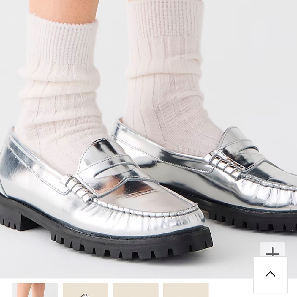 New jcrew Winona lug-sole penny loafers in metallic leather size 9.5